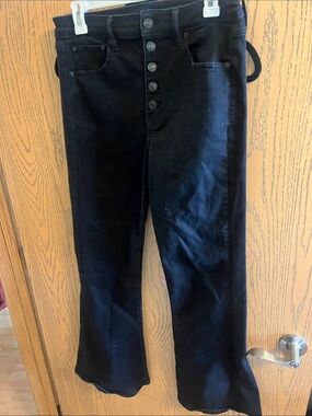 American Eagle Outfitters Black High-Rise Flare Jeans with Button Fly
